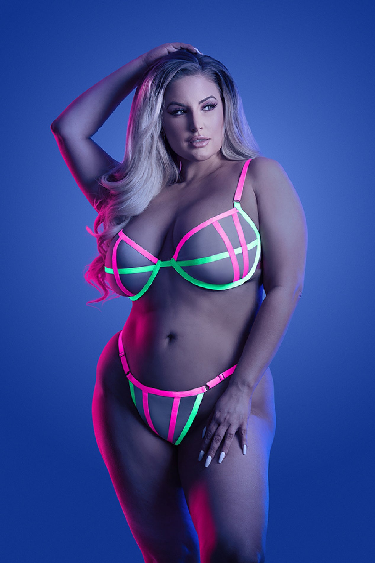 Head Rush Contrast Bra and Panty - Queen - Neon Pink FL-GL2132-QS-B