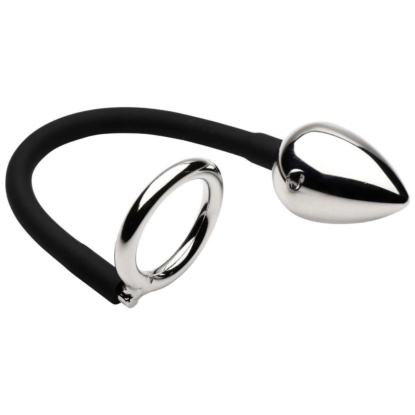 Tug Plus Plug Cock and Ball Ring With Anal Plug - Black MS-AH347
