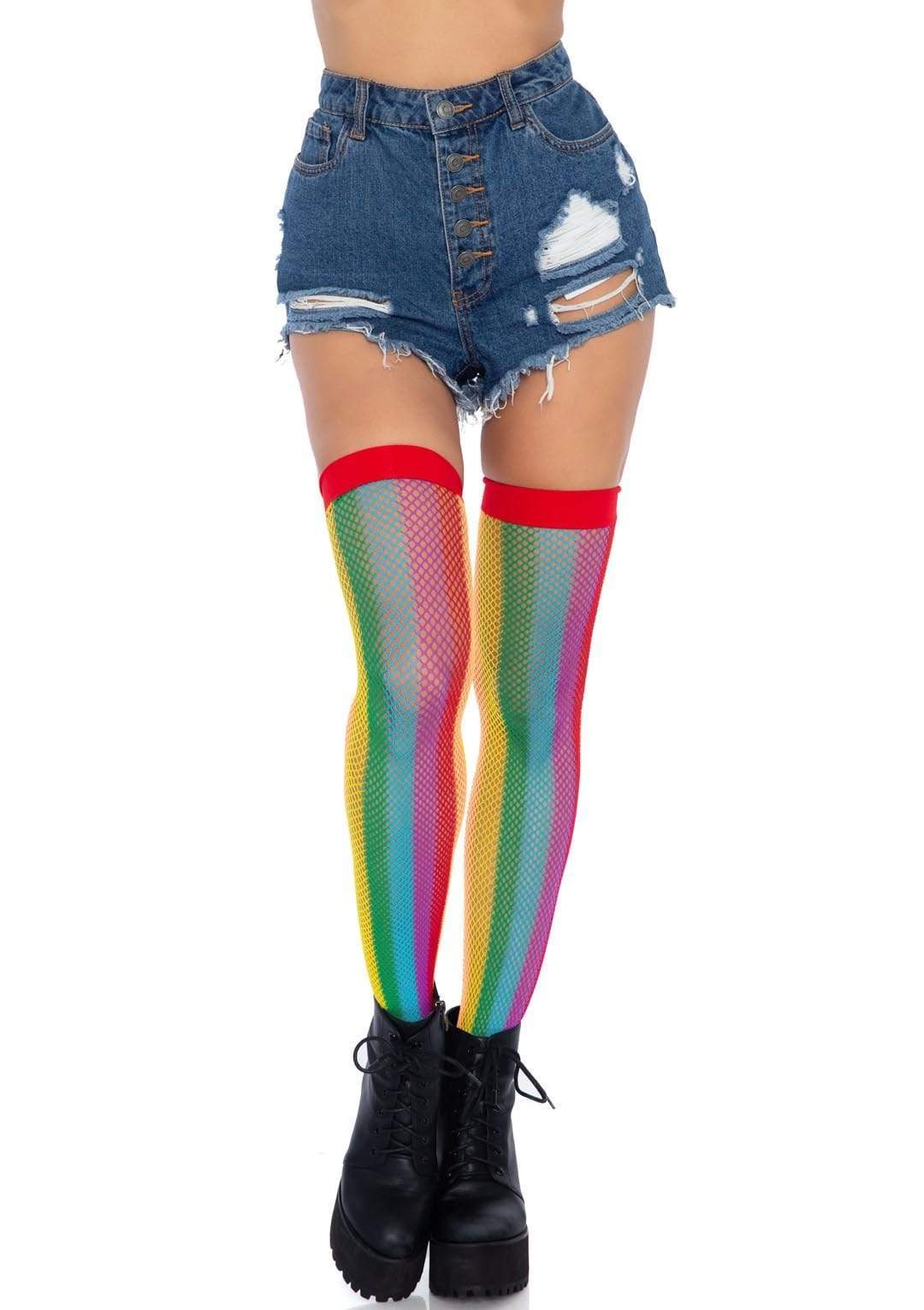 Rainbow Fishnet Thigh Highs - One Size - Multicolor LA-9290MULTI