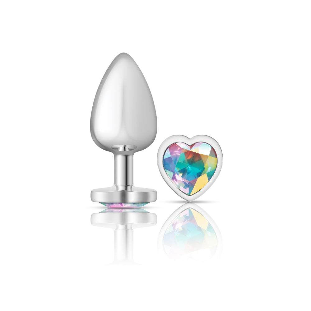 Cheeky Charms-Silver Metal Butt Plug- Heart-Clear-Large VB-CC9128